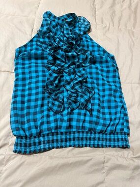 Xhilaration Teal and Black Plaid Ruffle Halter Camisole
